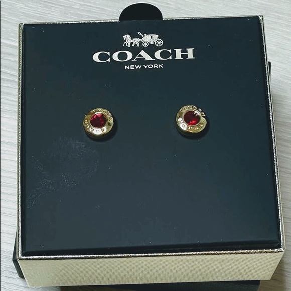 Coach Open Circle Red Stone Strand Earrings Boxed; Size:ONE SIZE; Color:Red/Gold - Picture 6 of 11